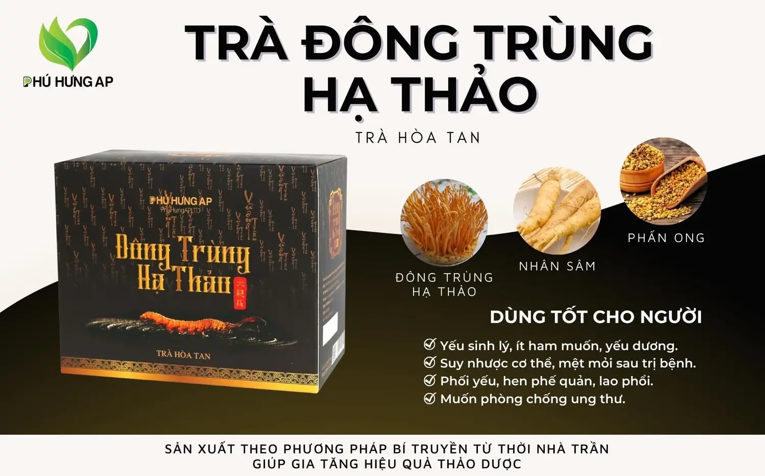 Thành phần và công dụng Trà hòa tan Đông Trùng Hạ Thảo chính hãng giá tốt (Phú Hưng AP) - Dropbiz