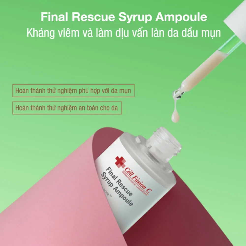 Cell Fusion C Expert – Tinh chất chăm sóc da nhờn mụn Final Rescue Syrup Ampoule - Hoàn thành thử nghiệm phù hợp với da mụn - Hoàn thành thử nghiệm an toàn cho da