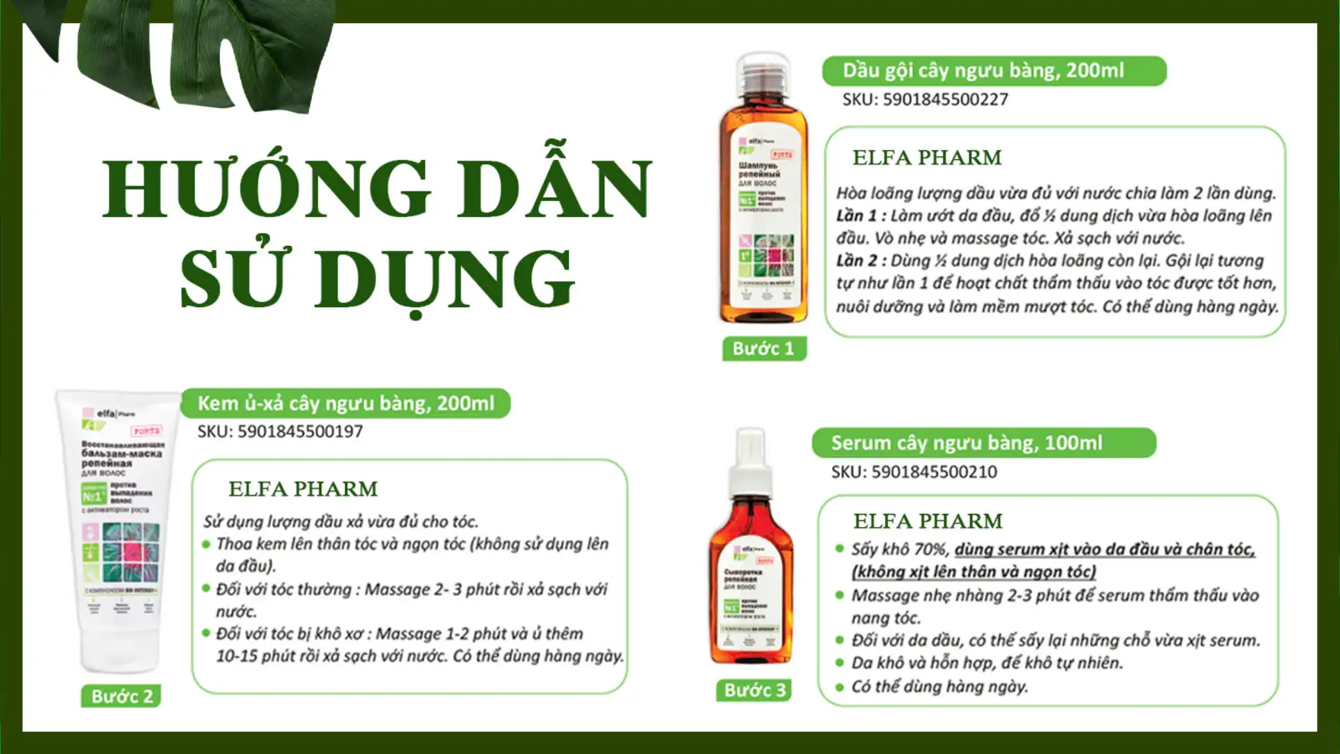 Hướng Dẫn Sử Dụng Bộ Elfa Pharm Bộ Dầu Gội Ngưu Bàng