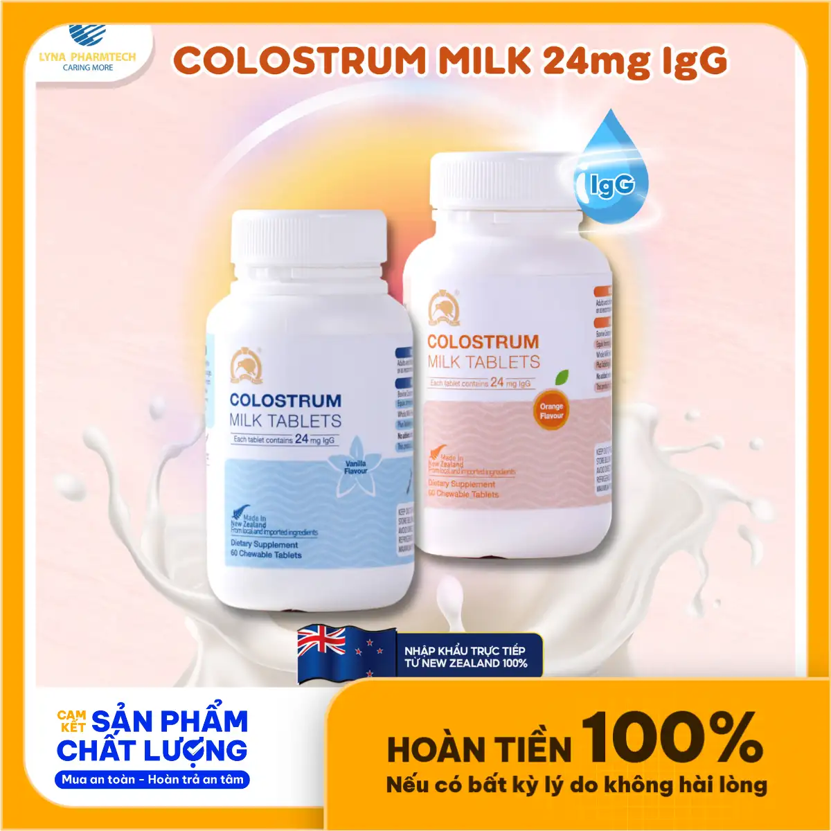 Viên Nhai Sữa Non 24igg 60 Viên Kgk Milk Colostrum - Lyna Pharmtech - Droppii Mall