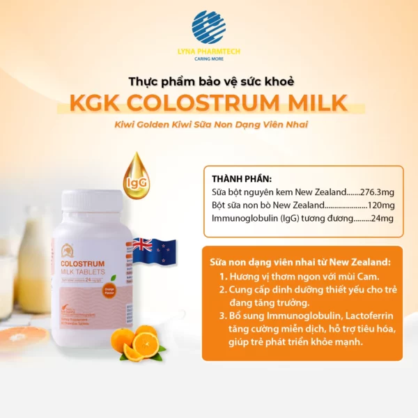 Viên nhai sữa non KGK Milk Colostrum vị cam (orange) - Lyna Pharmtech - Dropbiz