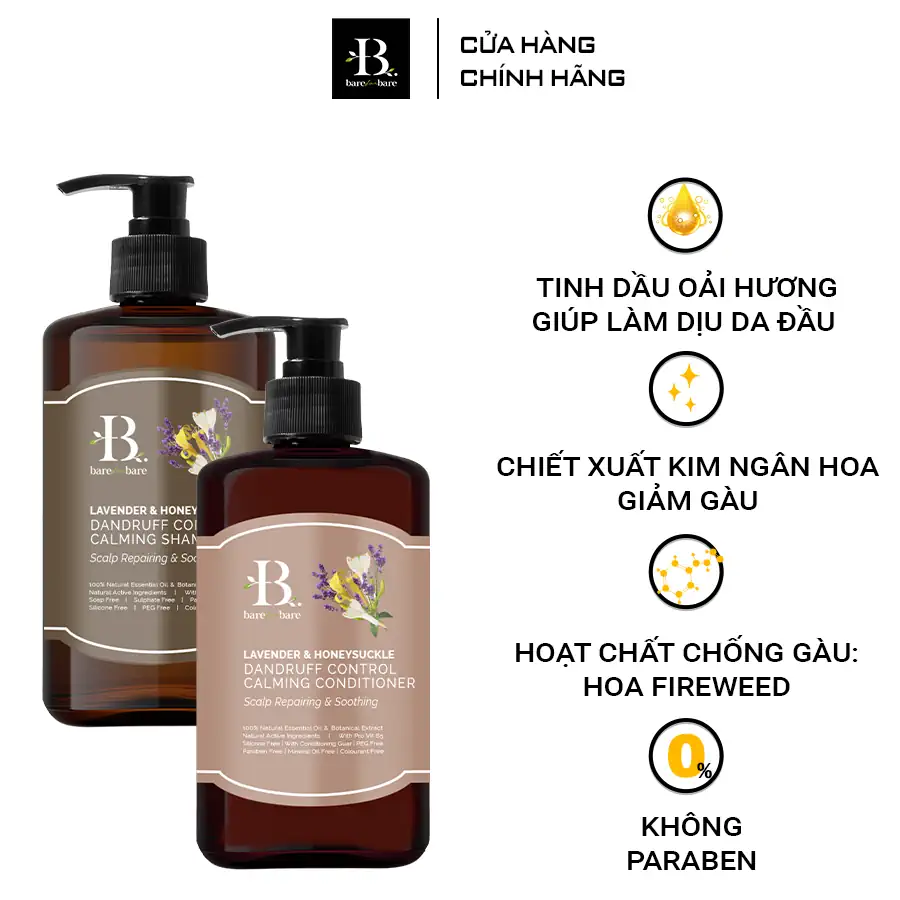 Công dụng Bộ chăm sóc tóc Bare For Bare Sạch gàu - Lavender & Honeysuckle (Làm dịu và kiểm soát gàu) - Dropbiz