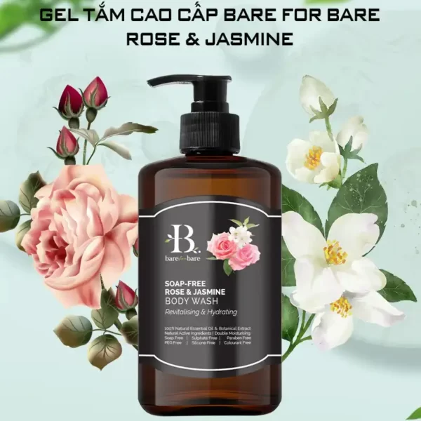 Gel tắm dưỡng ẩm Bare For Bare chính hãng giá tốt - Rose & Jasmine (phục hồi & dưỡng ẩm) - Dropbiz