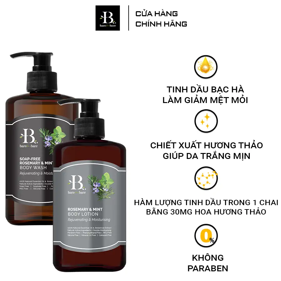 Ưu điểm Bộ chăm sóc cơ thể Rosemary & Mint - Dưỡng ẩm và trẻ hóa Bare for Bare chính hãng giá tốt - Dropbiz