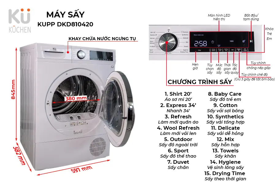 15 Chương Trình Sấy Của Máy Sấy Heat Pump Kuchen Dkd810420 (bơm Nhiệt) - Dropbiz