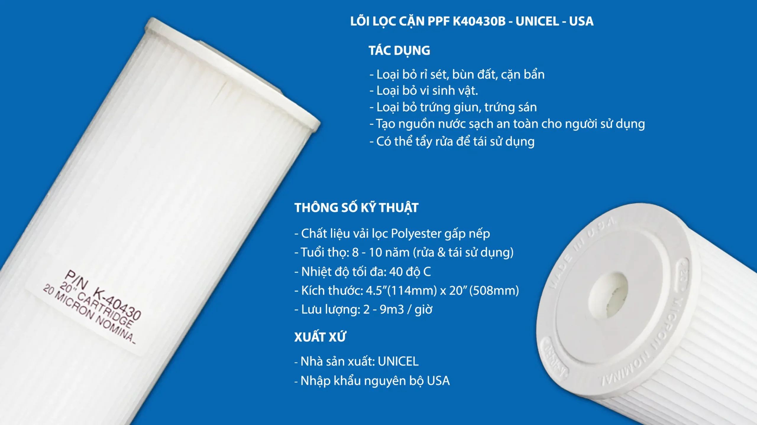 LÕi LỌc TẠp ChẤt Ppf K40430b CỦa HÃng Unicel – Made In Usa