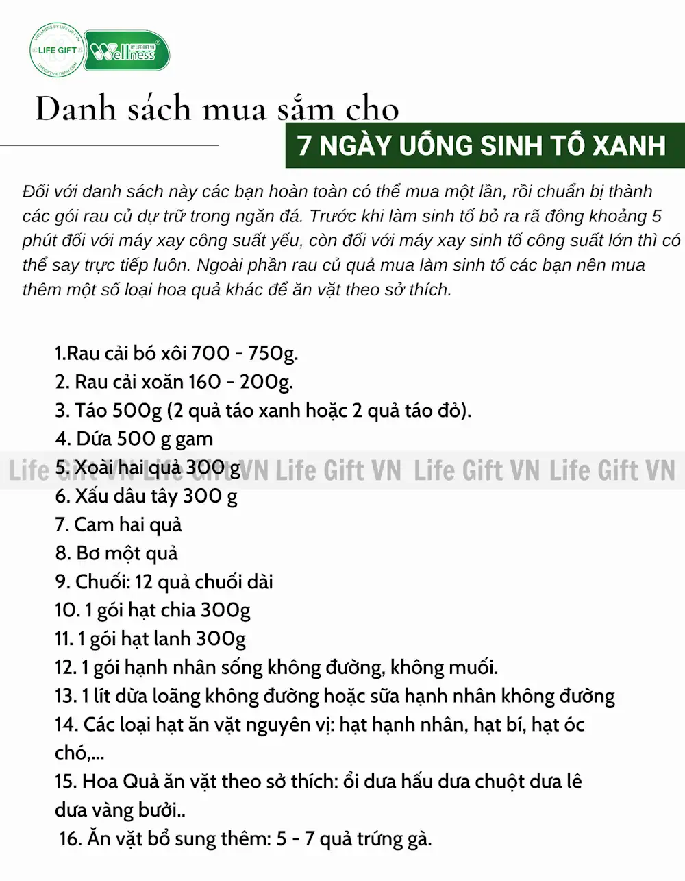 Danh Sách Mua Sắm Cho 7 Ngày Sinh Tố Xanh - 7 Ngày Detox Bằng Sinh Tố Và Cordypro - Dropbiz