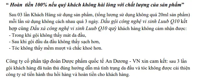 Cam Kết Hoàn Tiền Dầu Gội Luub Q10 Nếu Khách Hàng Không Hài Lòng Về Sản Phẩm - Dropbiz