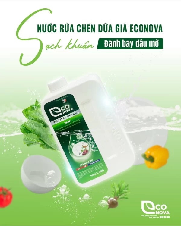 Nước Rửa Chén Thảo Mộc Dừa Già Econova Piatti Al Cocco Sạch Khuẩn đánh Bay Dầu Mỡ - Phú Thái - Dropbiz