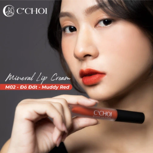 Ảnh Mẫu Son Kem Khoáng C’choi M02 Muddy Red đỏ đất - Mineral Lip Cream - Punar - Dropbiz