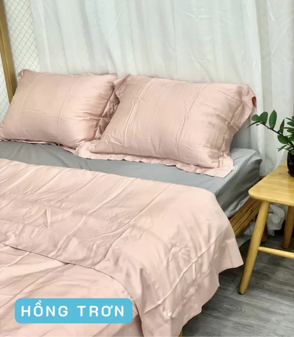 Combo Vỏ Mền Và Vỏ Gối Tencel 60s Mẫu Hồng Trơn - Tân Phát - Dropbiz