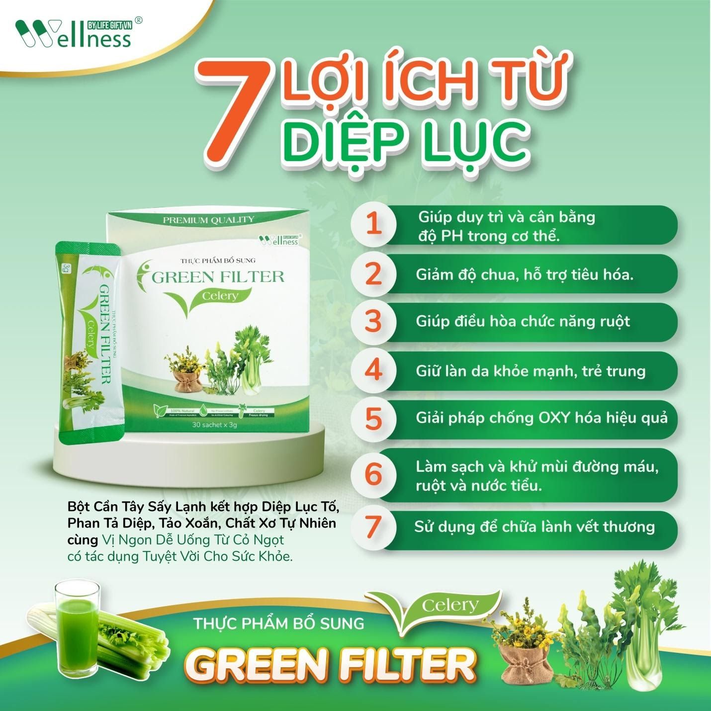 7 lợi ích từ Diệp lục - Thực phẩm bổ sung bột Cần tây – diệp lục Green Filter Celery – Dropbiz