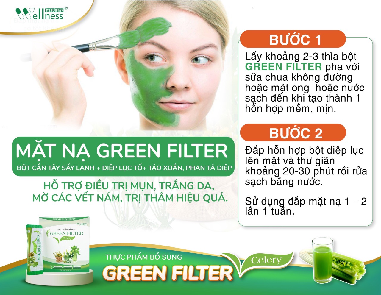 Thực Phẩm Bổ Sung Bột Cần Tây Sấy Lạnh Diệp Lục Green Filter Celery có thể dùng làm mặt nạ đắp mặt - Dropbiz