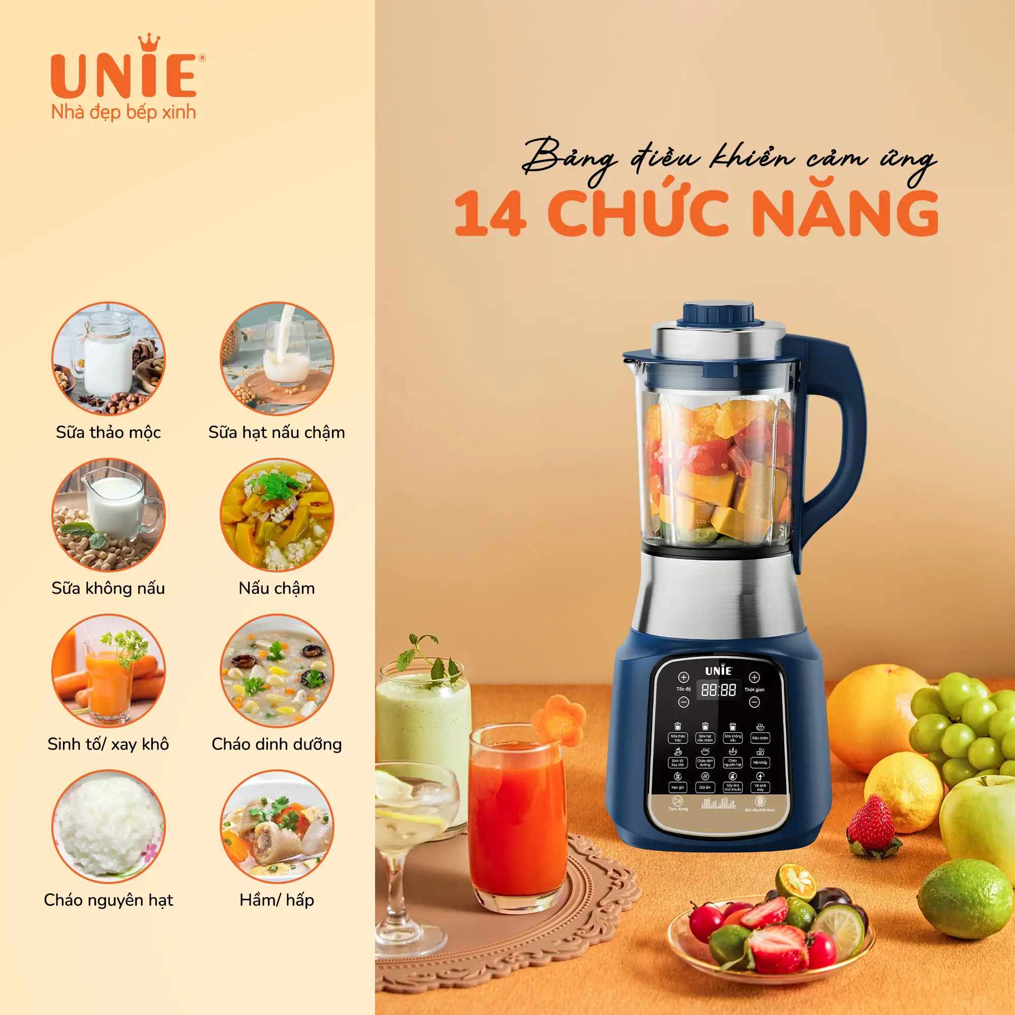 Bảng điều Khiển Cảm ứng 14 Chức Năng - Máy Làm Sữa Hạt Unie Vx