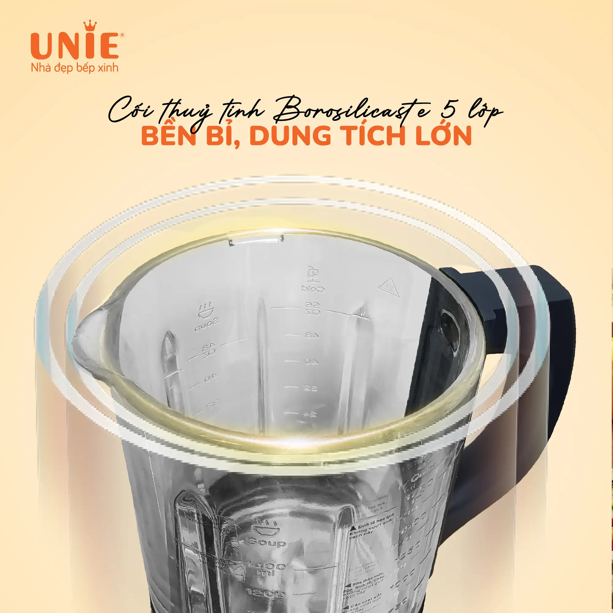 Cối Thủy Tinh 5 Lớp Bền Bỉ - Máy Làm Sữa Hạt Unie Vx