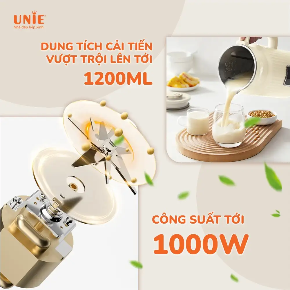 Dung Tích Cải Tiến 1200ml - Máy Làm Sữa Hạt Unie Umb12