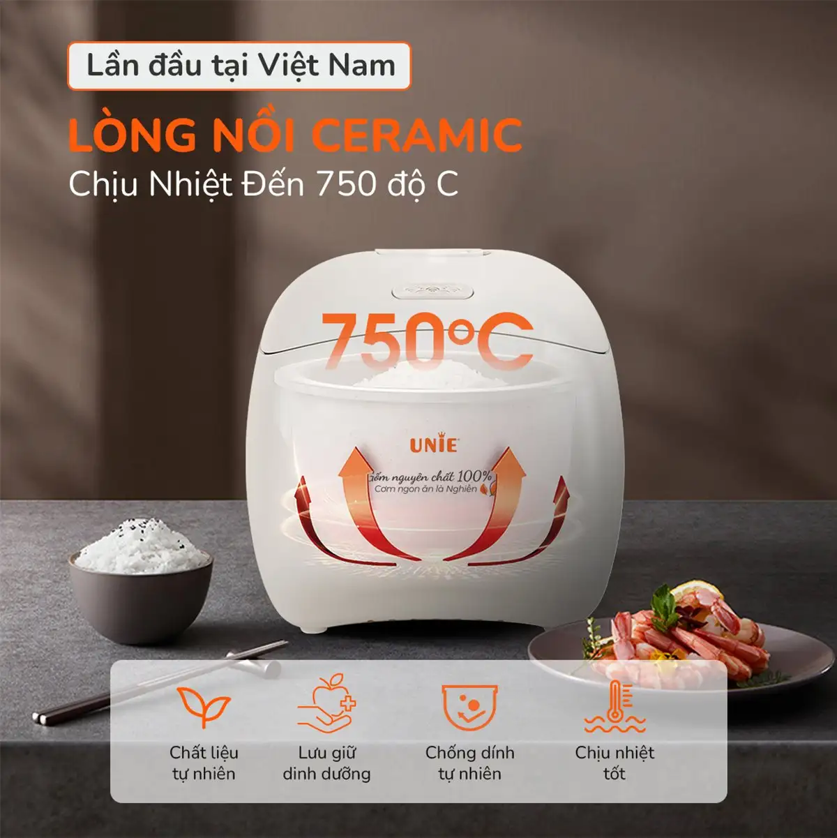 Nồi cơm điện lòng gốm tự nhiên UNIE URC815