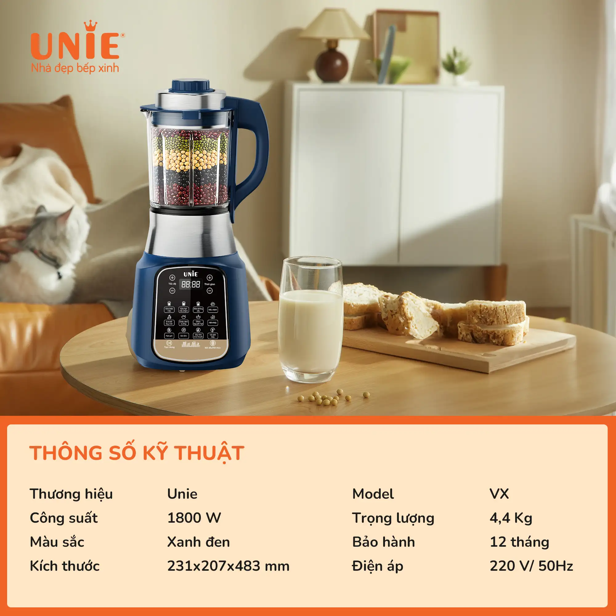 Thông Số Kỹ Thuật - Máy Làm Sữa Hạt Unie Vx