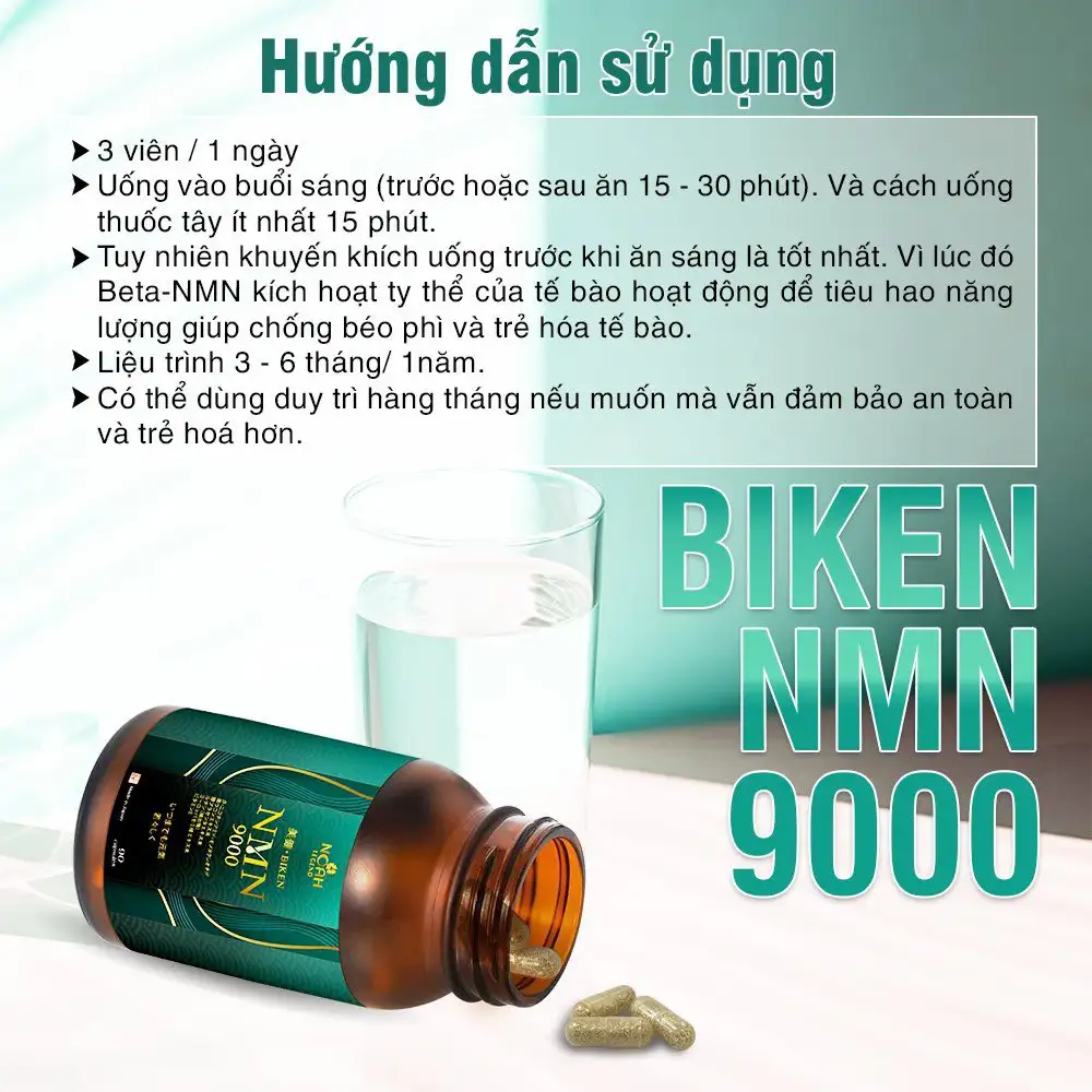 Viên uống hỗ trợ trẻ hóa và tăng cường sức khỏe Biken NMN 9000