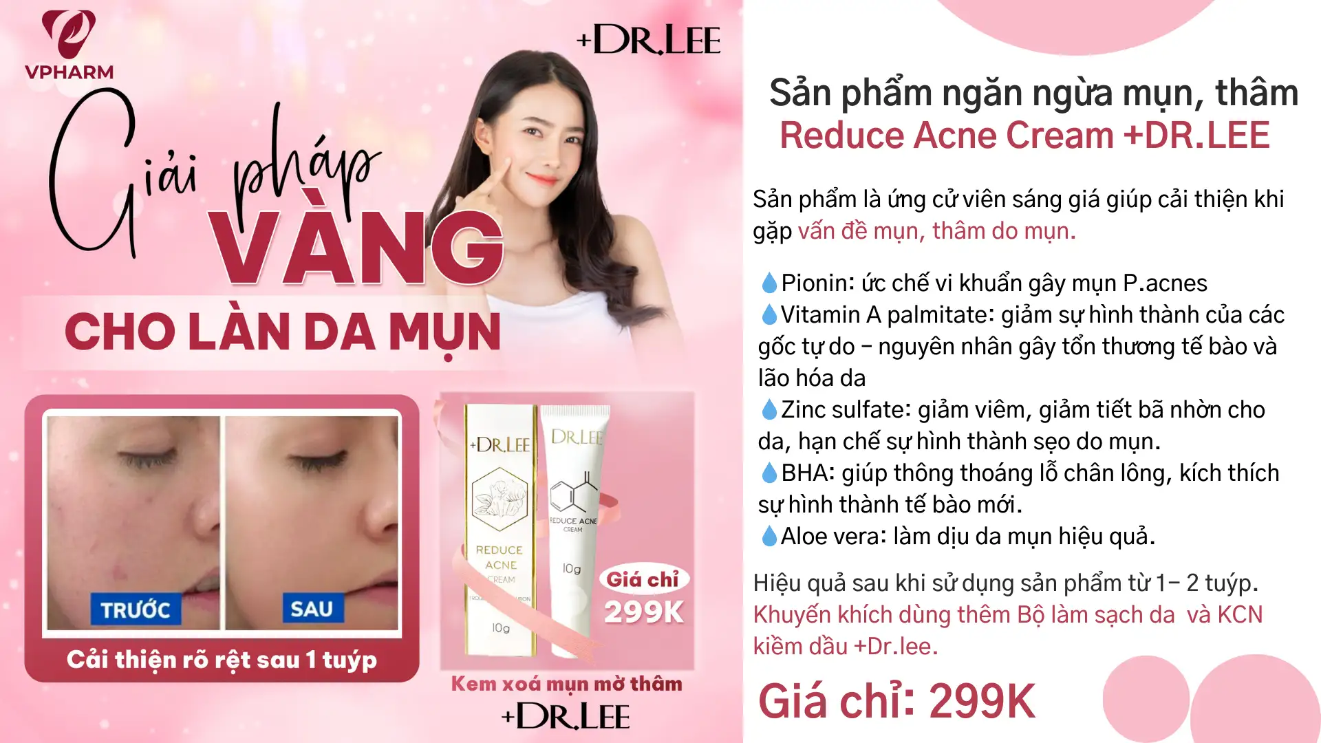 Kem dưỡng mờ thâm mụn, hỗ trợ dưỡng sáng da +Dr.Lee Reduce Acne Cream 10g