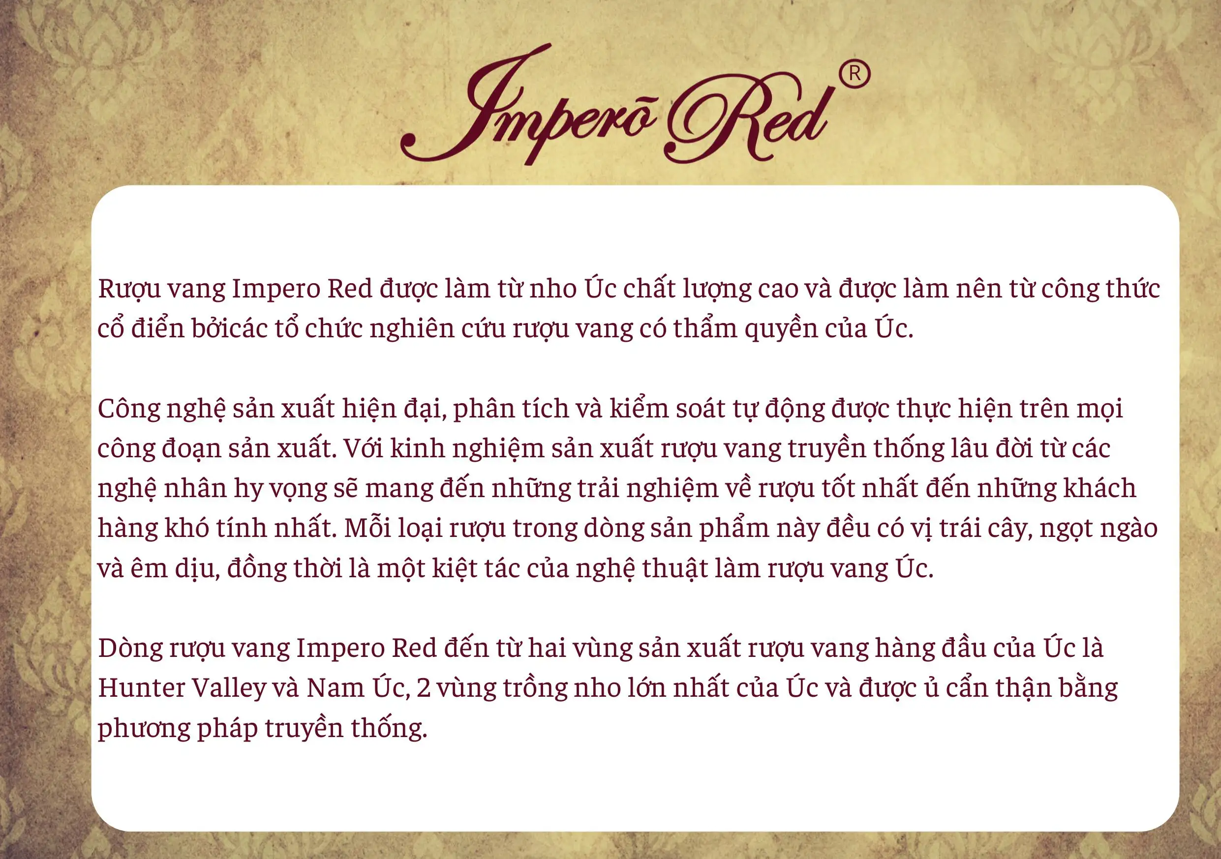 Giới Thiệu Rượu Vang Impero Red Úc Hình ảnh 1